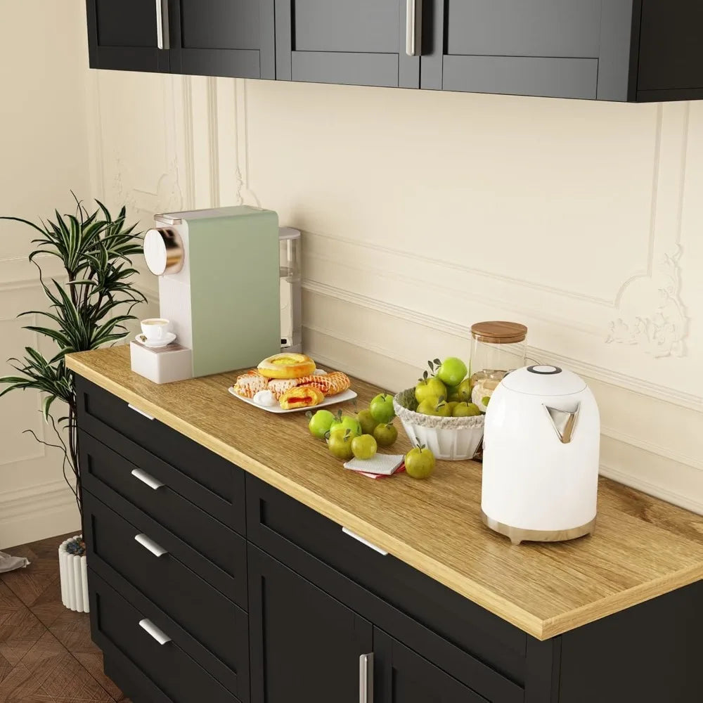 Wall-Mounted Pantry Cabinet Set with Doors & Countertop