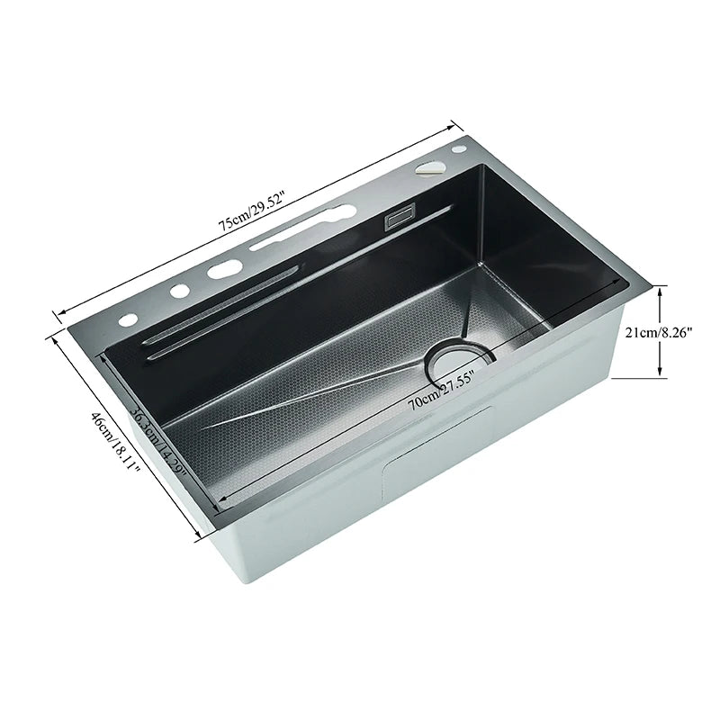 304 Stainless Steel Waterfall Kitchen Sink with Digital Display