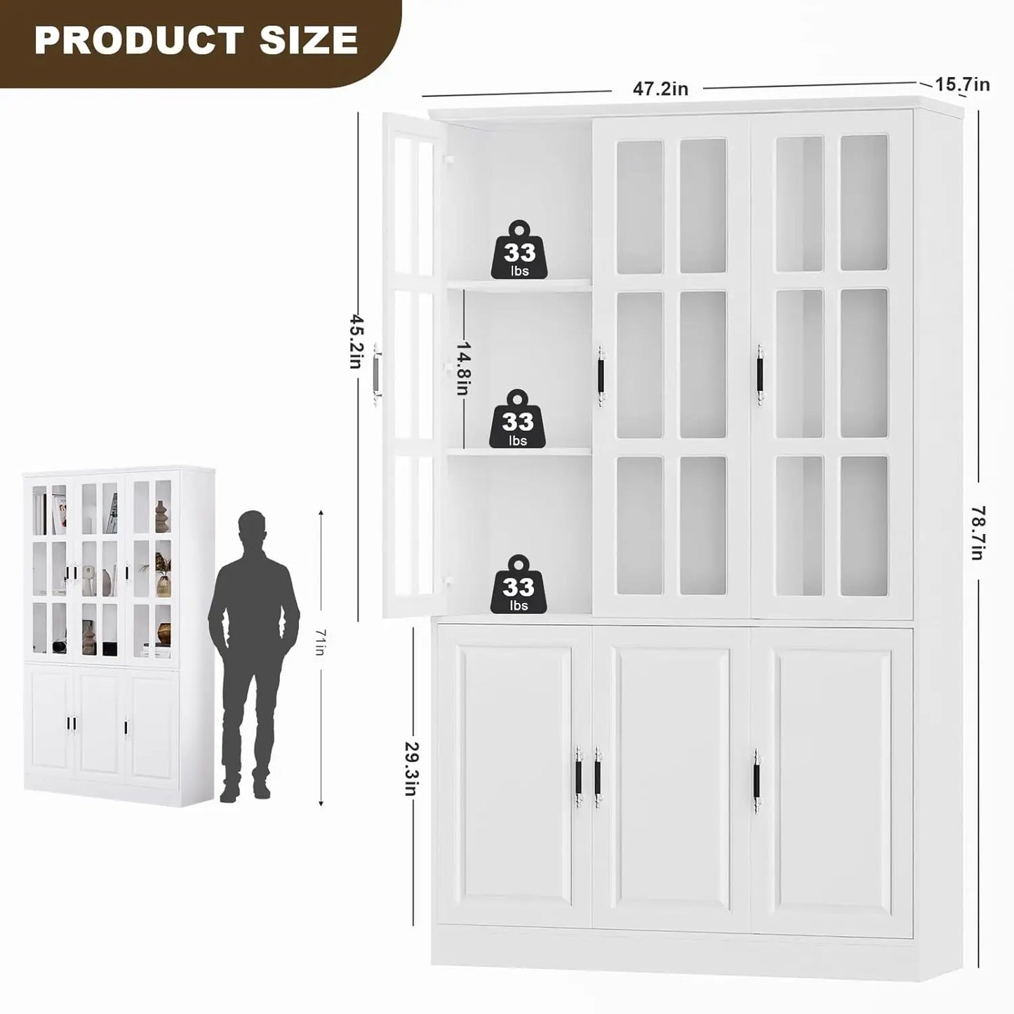 78.7" Tall Kitchen Pantry Storage Cabinet with Glass Doors