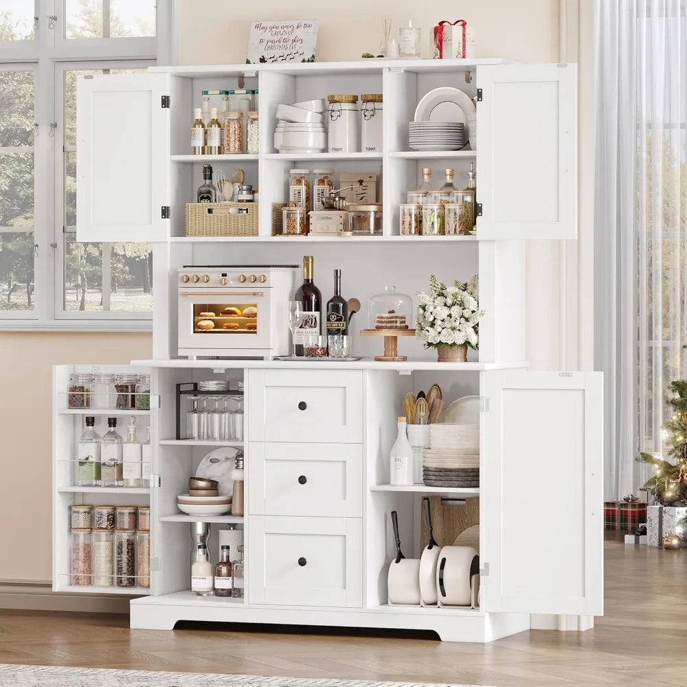 68" Kitchen Pantry Storage Cabinet with Microwave Stand