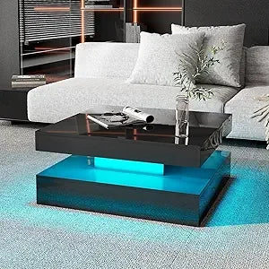 2-Tier LED Coffee Table with Storage