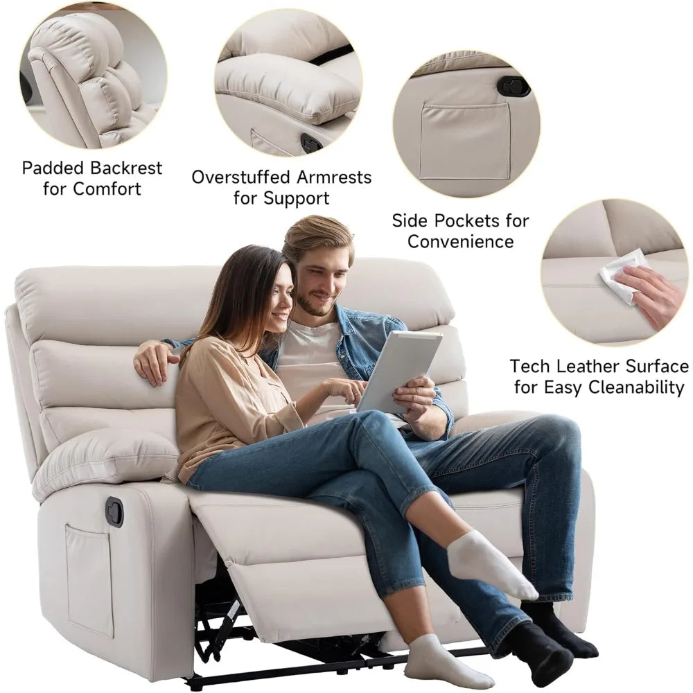 Leather double recliner sofa with side pockets