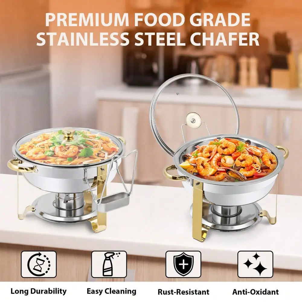 2 Pack 5Qt Stainless Steel Round Chafing Dishes Buffet Set