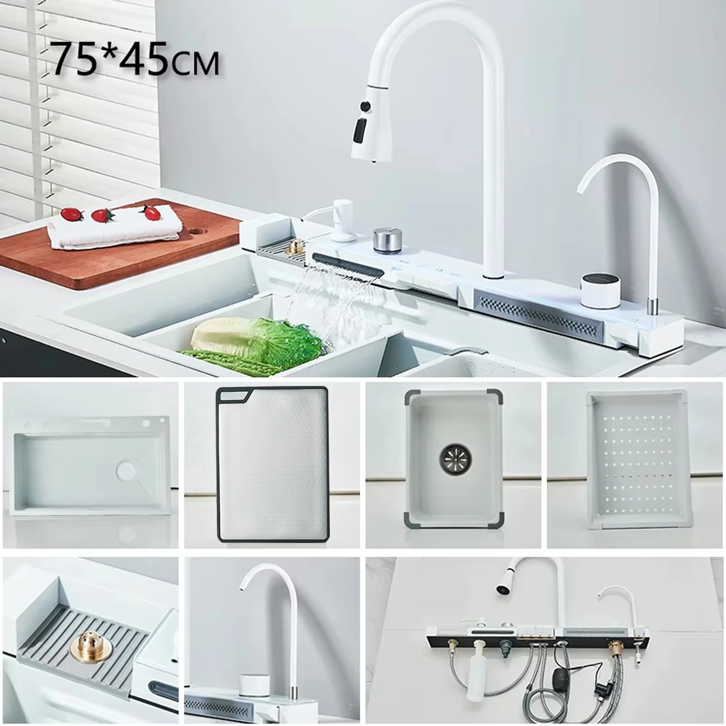 304 Stainless Steel Waterfall Kitchen Sink with Digital Display