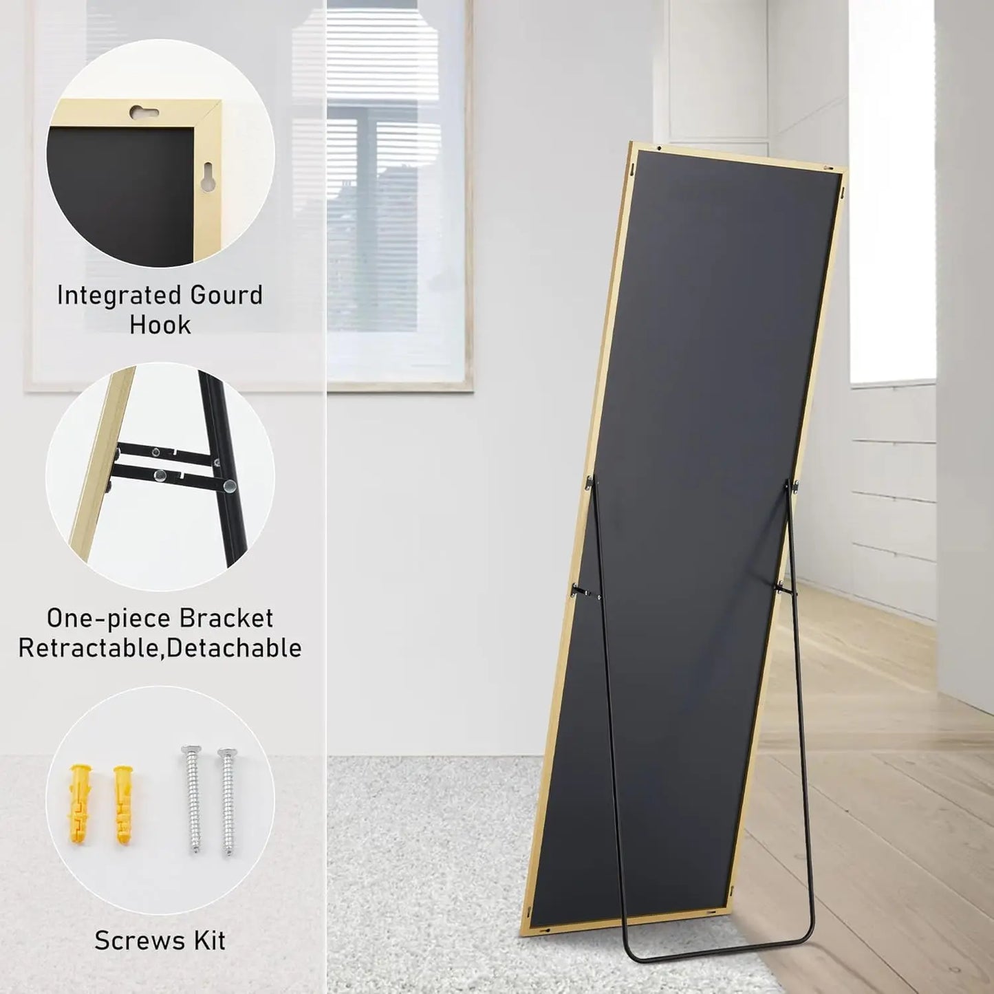 64"x21"Full Length body Mirror with Stand Full Length Aluminum Alloy