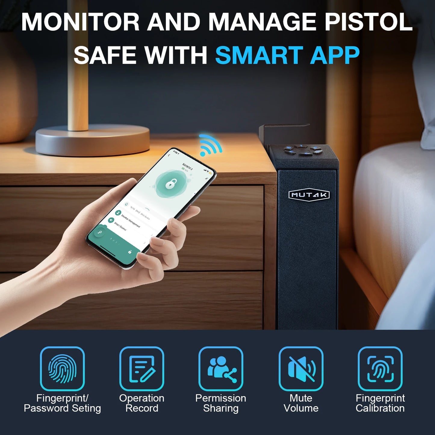Biometric Slider Bedside Handgun Safe, for Nightstand