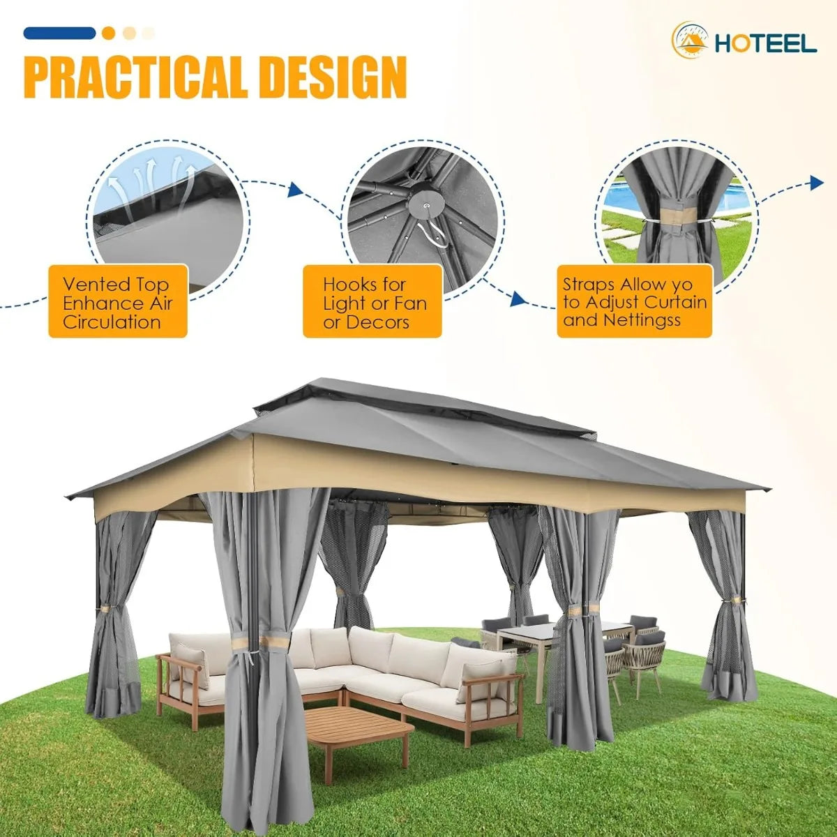 12x20 Outdoor Gazebo with Double Ventilated Roof