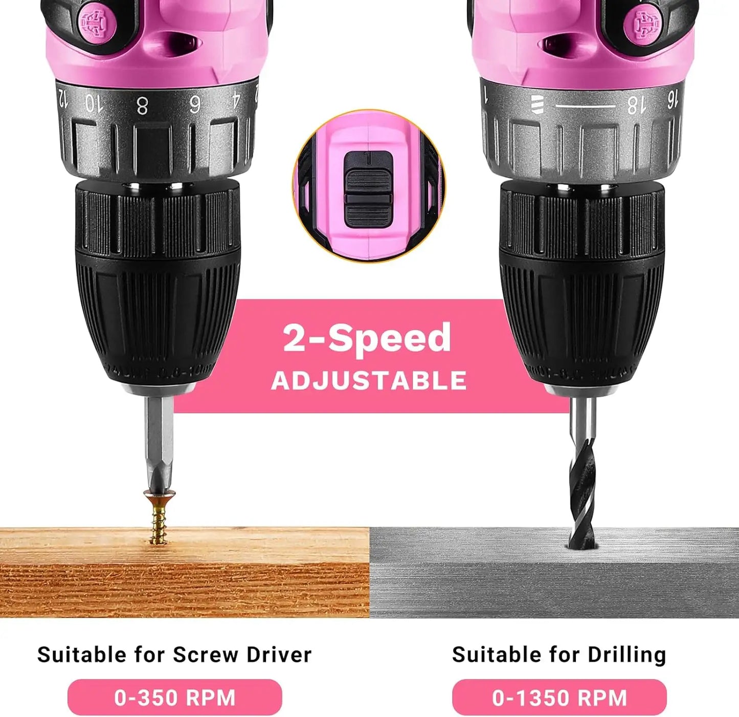 Power Drill Pink Cordless Drill 20V Electric Power Drill Set