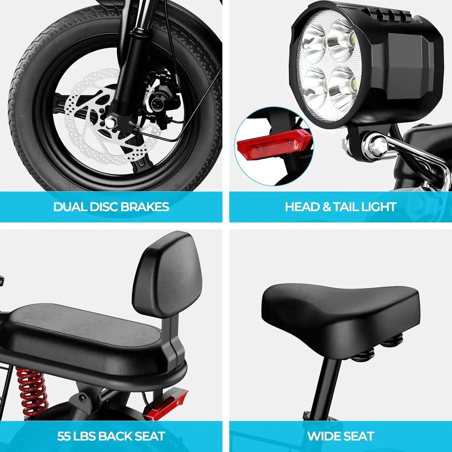 850W peak adult electric scooter with 14-inch tires