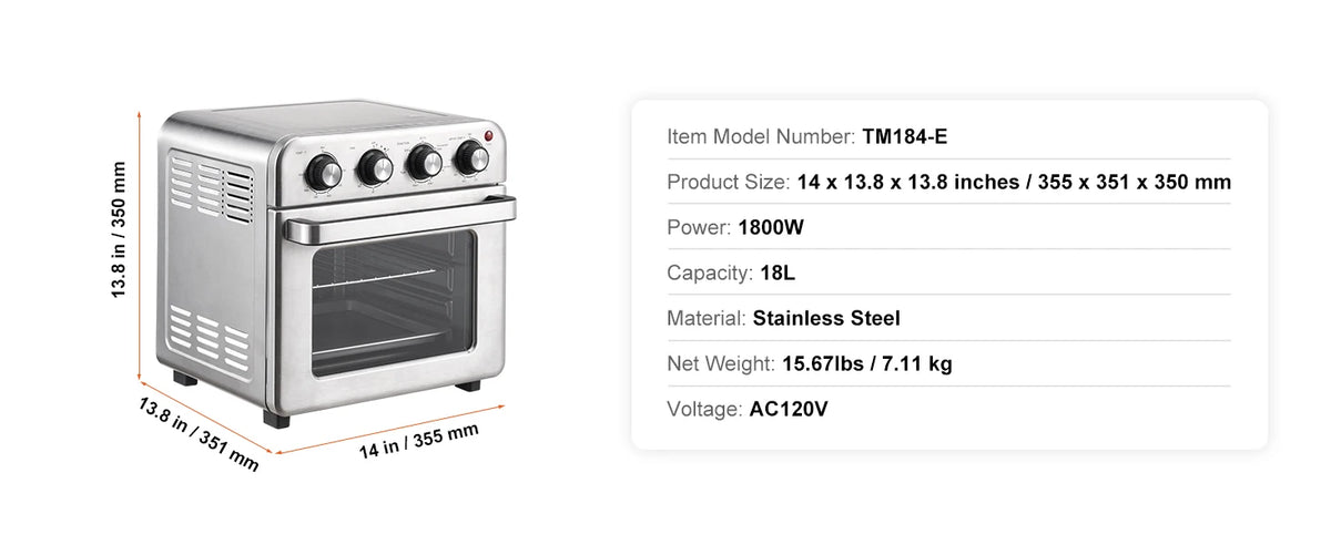 1700W Air Fryer Stainless Steel Toaster Oven
