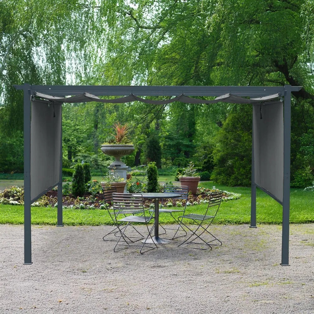 10 x 13 ft Outdoor Pergola with Retractable Shade Canopy