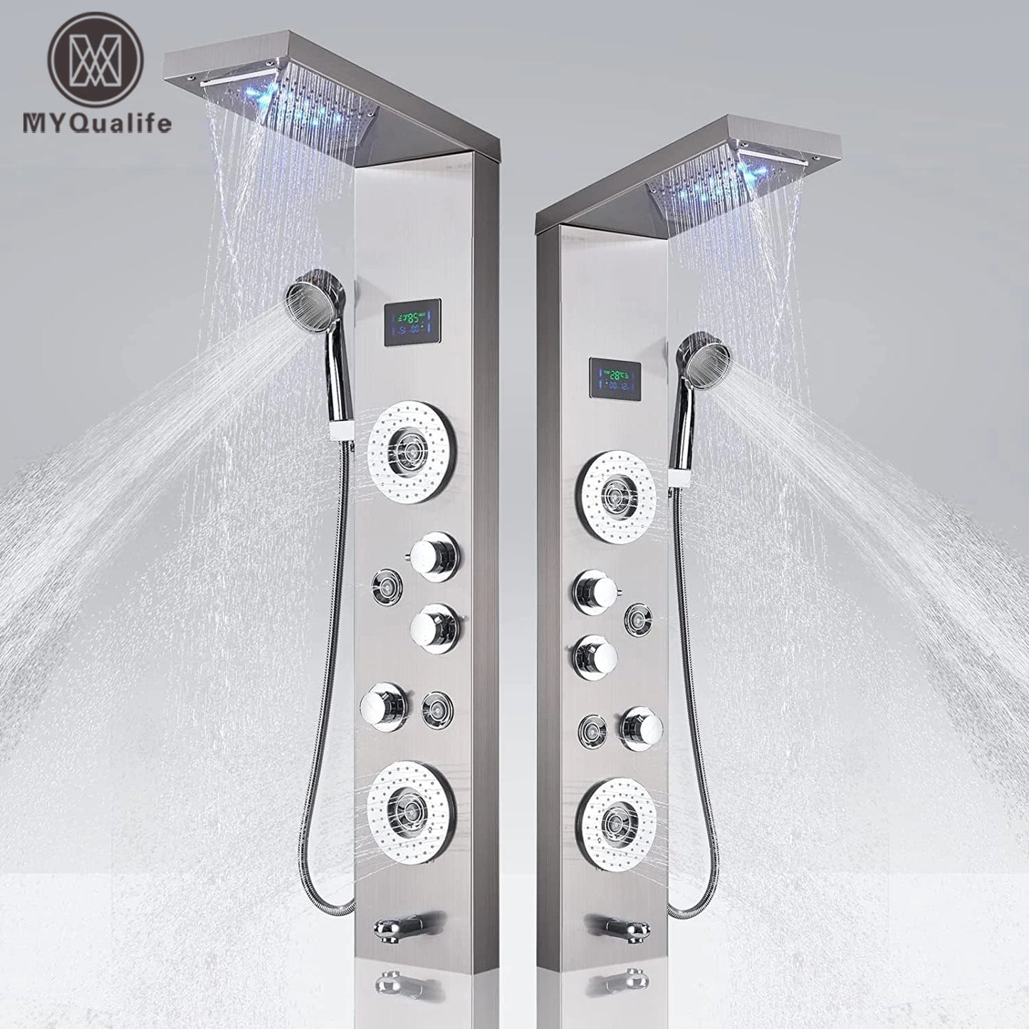 Digital Display LED Shower Panel Waterfall Rain Shower Faucet Set
