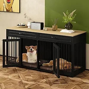92.9" Super Large Dog Crate Furniture, with 4 Drawers and Divider