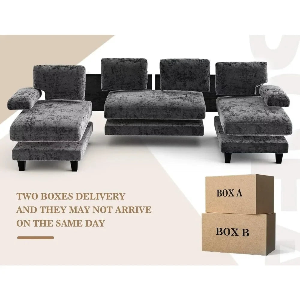 111 Inch U Shaped Sectional Couches with Double Chaise