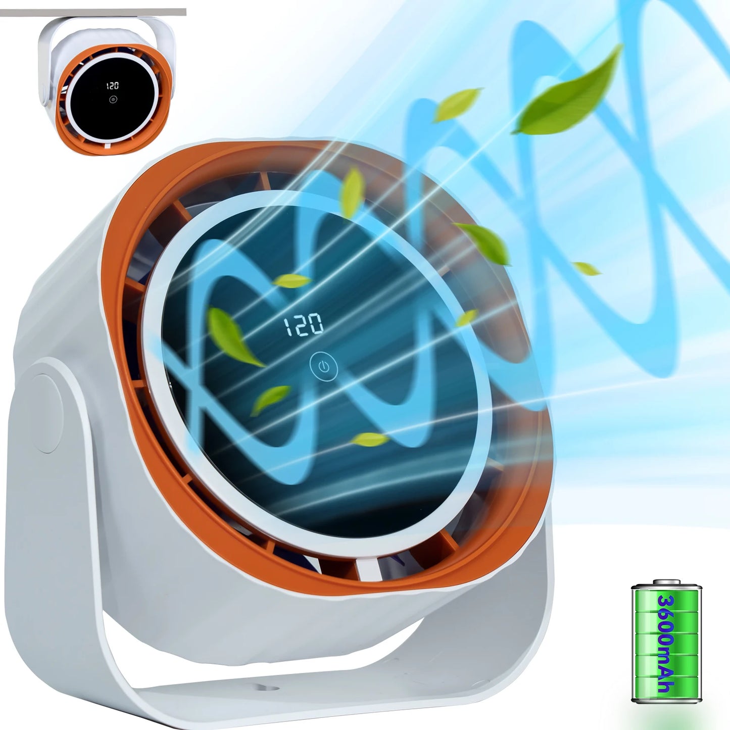 Portable Clip & Desktop Fan, Touch Screen 360° Adjustable