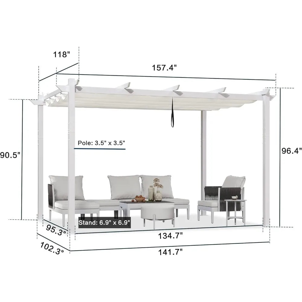 10' X 13' Outdoor Aluminum Heavy-Duty Retractable Pergola