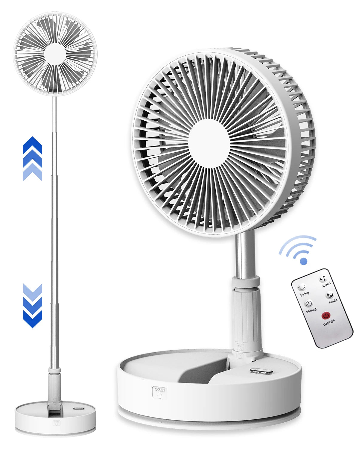 Portable Oscillating Fan Foldaway with Remote Control, Battery Powered