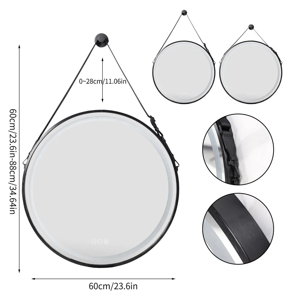 Bathroom Dimmable Fogless Mirror with Detachable Rope