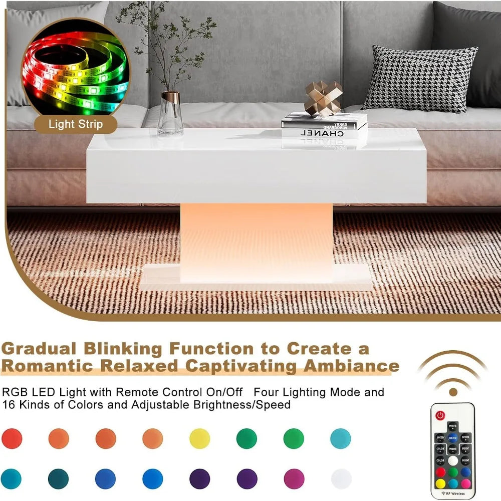 Modern High Glossy Wooden Coffee Tables with 16 Colors LED lights