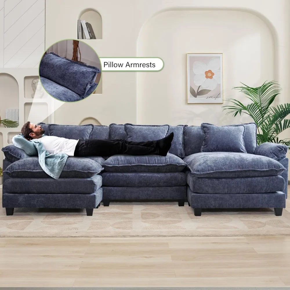 Chenille Sofa Sleeper Deep Seat Sofa with Throw Pillows