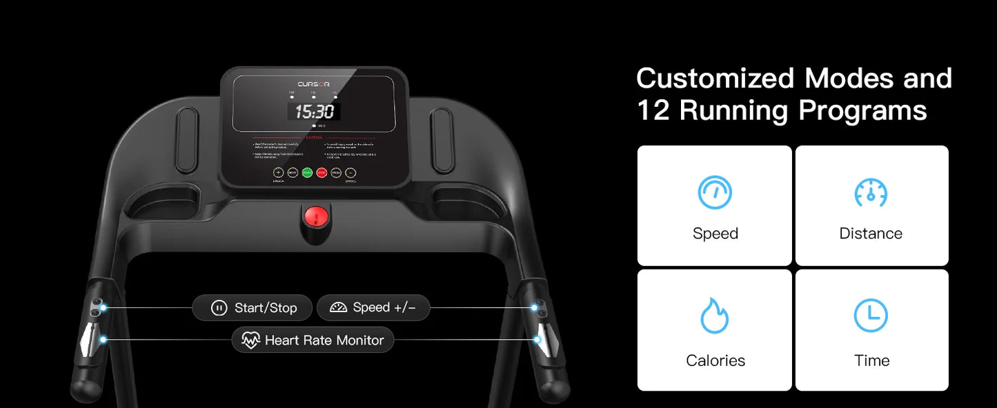 2.5 HP Quite Brushless, Folding Treadmill with Pulse Sensors