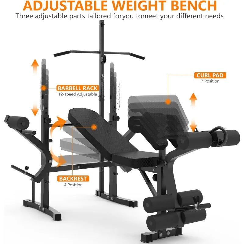 600lbs 6 in 1 Adjustable Weight Bench Set with Leg Extension