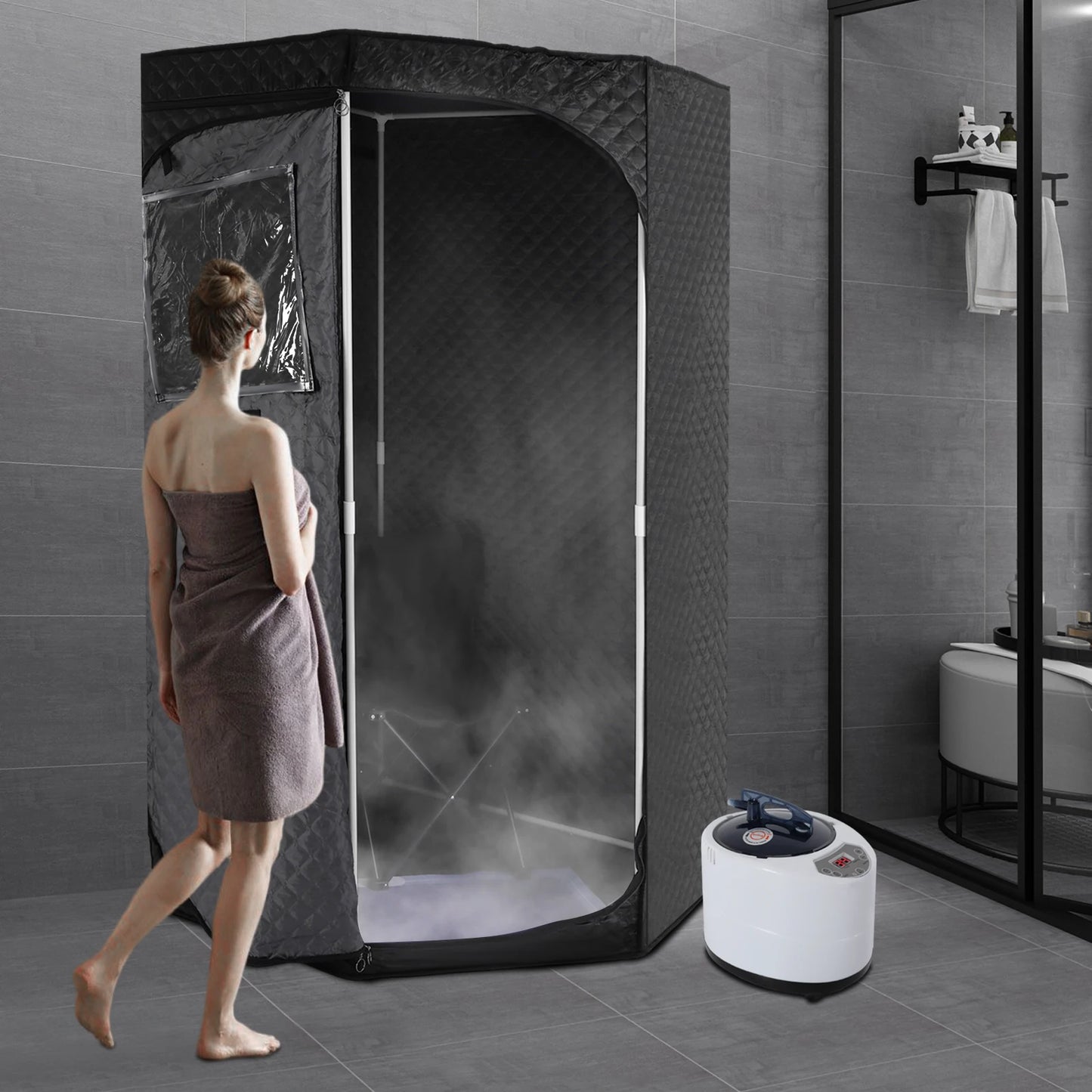 Portable Steam Sauna for Home with Remote Control Folding Chair