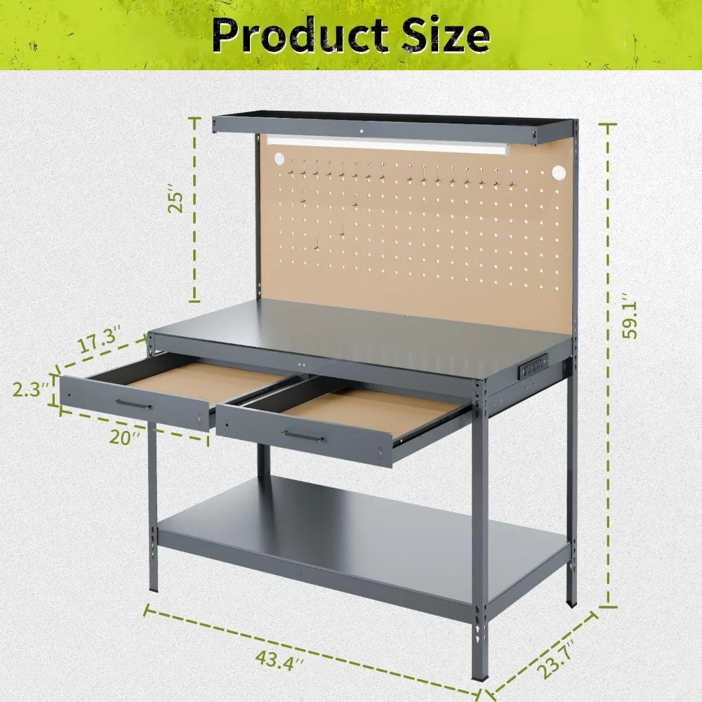 A3 Steel Workbench with Power Outlets and Light