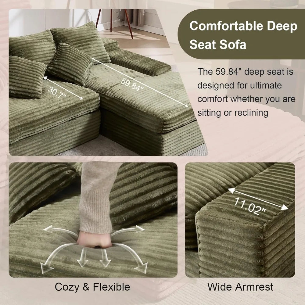 99" Corduroy Oversized Memory Foam L Shape Sofa
