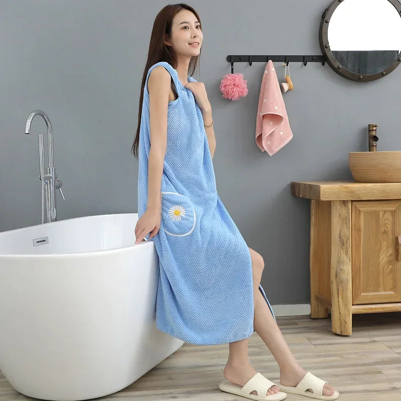 Wearable bathrobe, pure cotton quick drying long washable bath towel