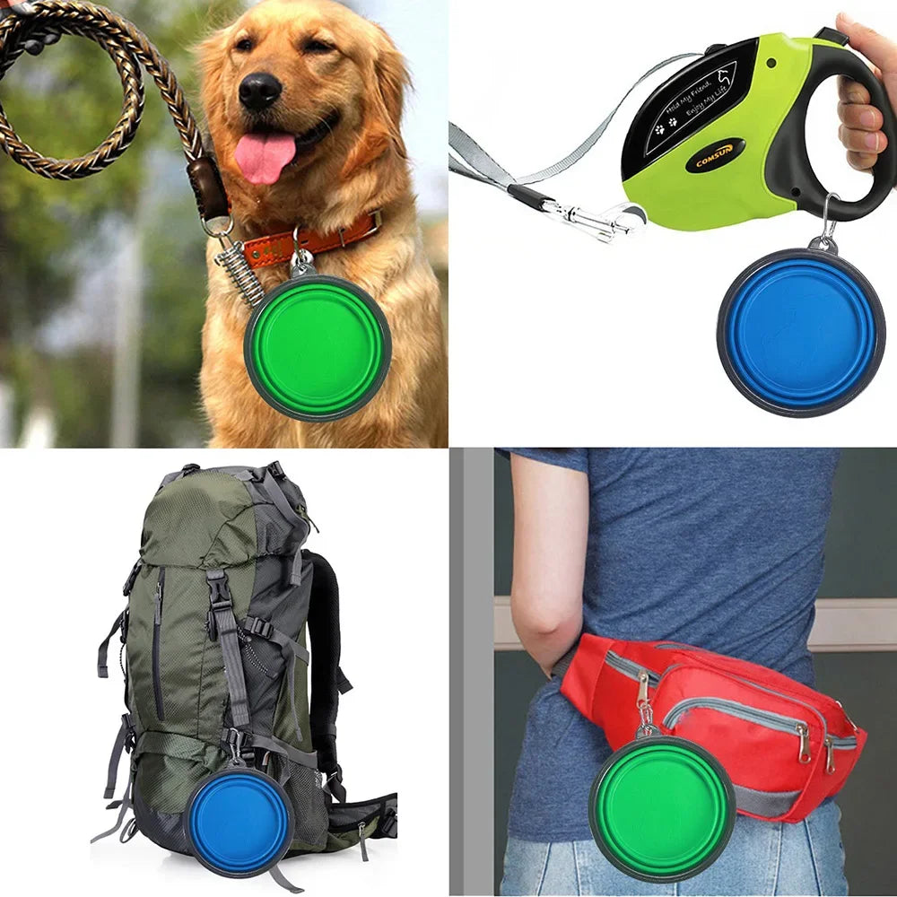 Portable Folding Pet Bowl Dishes with Carabiner Pet Supplies