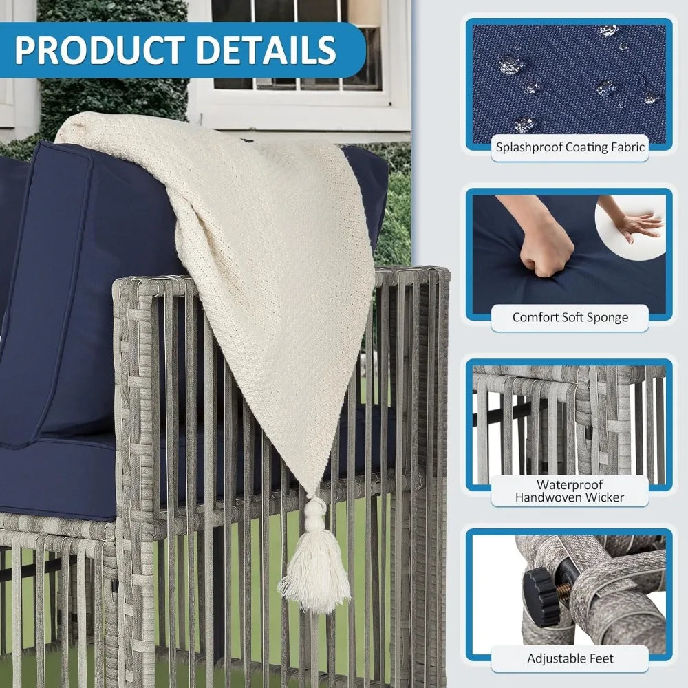 7 Pieces Outdoor Patio Furniture Set with Adjustable Backrest Sofa