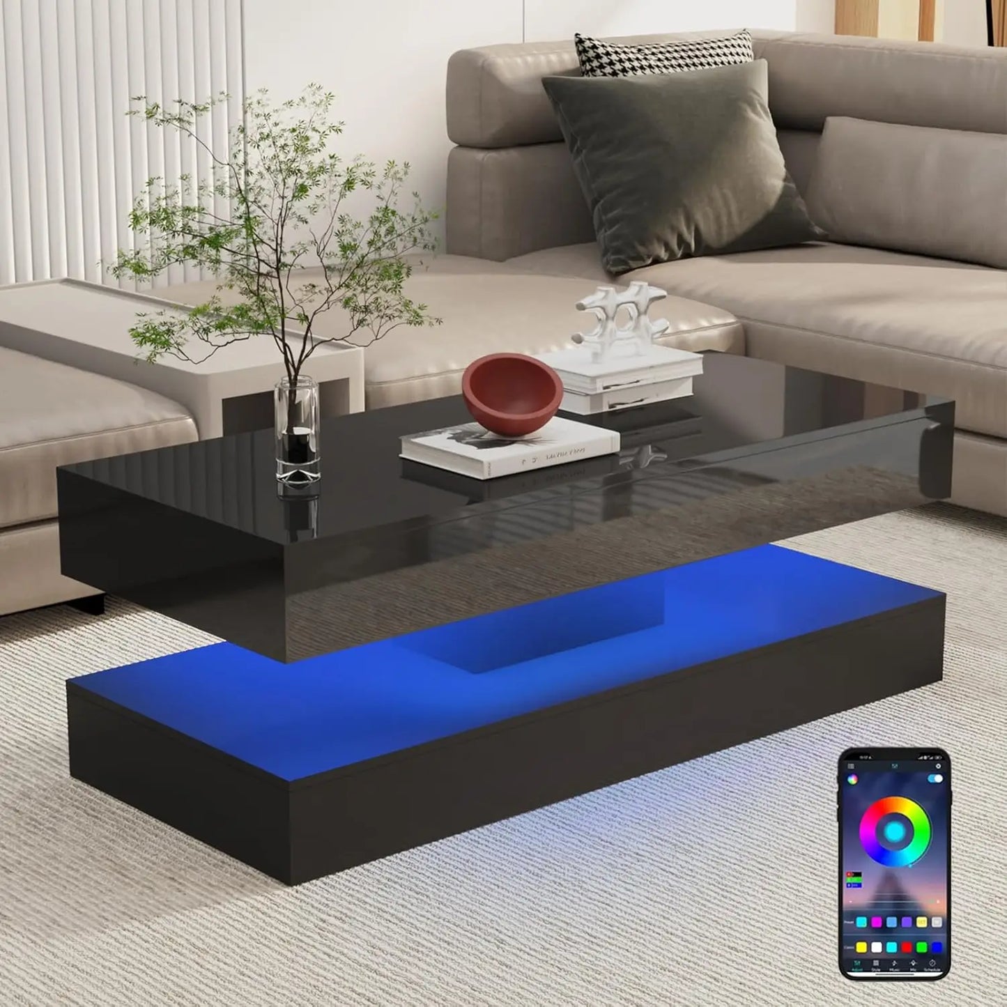 Double-Layer Design for Living Room Coffee Table with 2 Storage Drawers