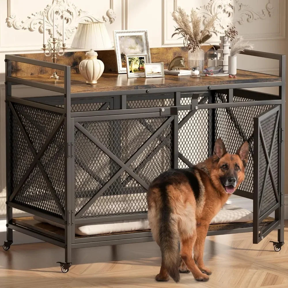 Heavy Duty Dogs Furniture Indoor Wire Dog Cage with Caster Wheels