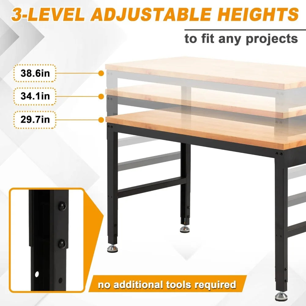 60" 2000 Lbs. Capacity Height Adjustable Workbench with Power Outlets