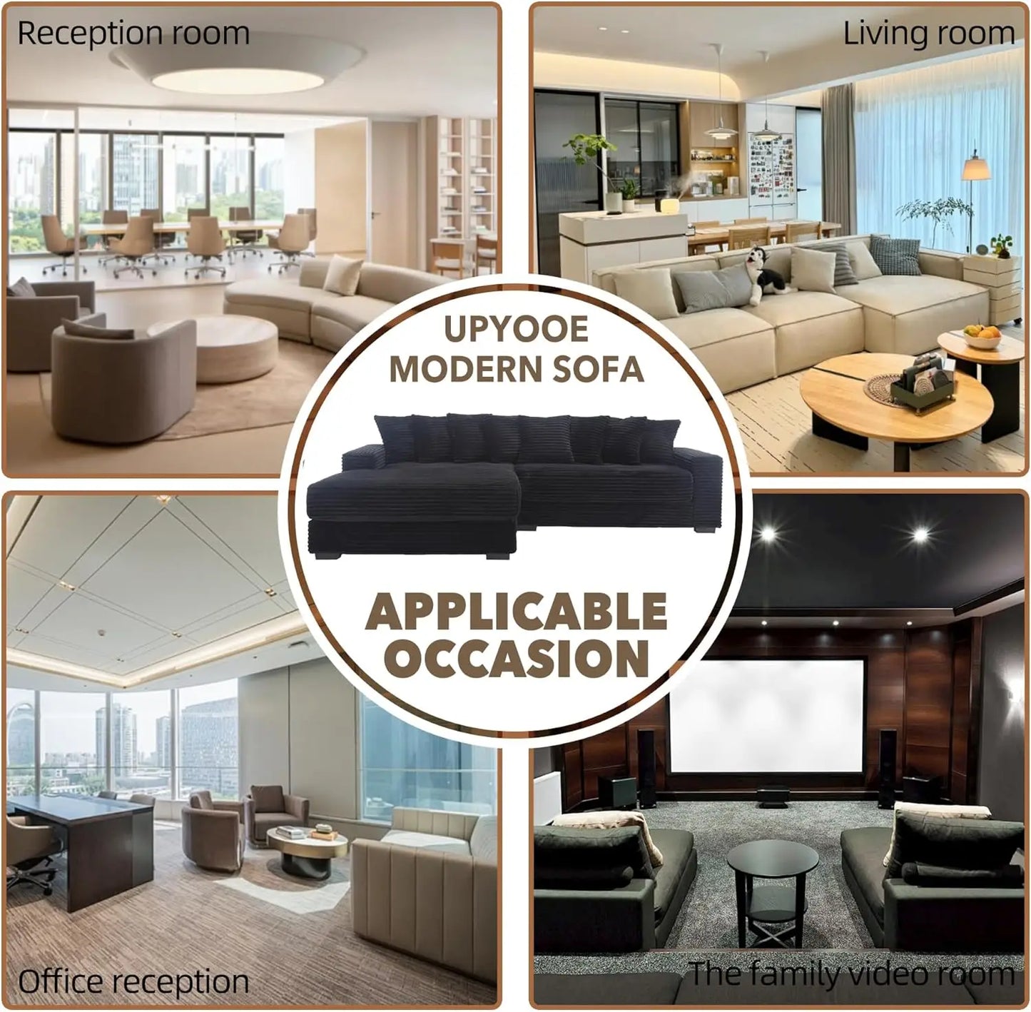 111'' Modern Sectional Sofa, L-Shaped Corduroy Couch
