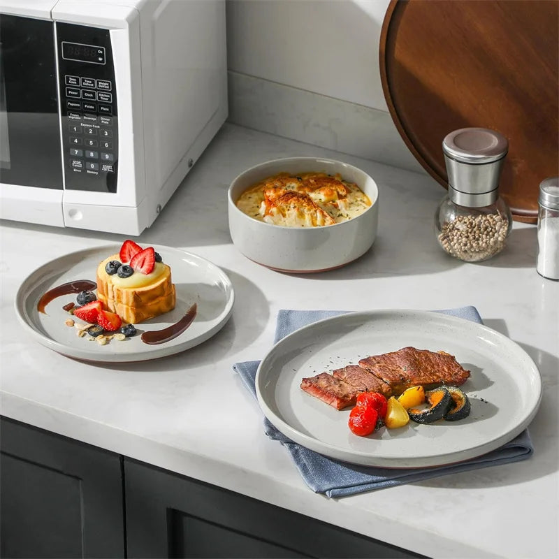 18Pcs Grey Ceramic Plates and Bowls Dinnerware Set.