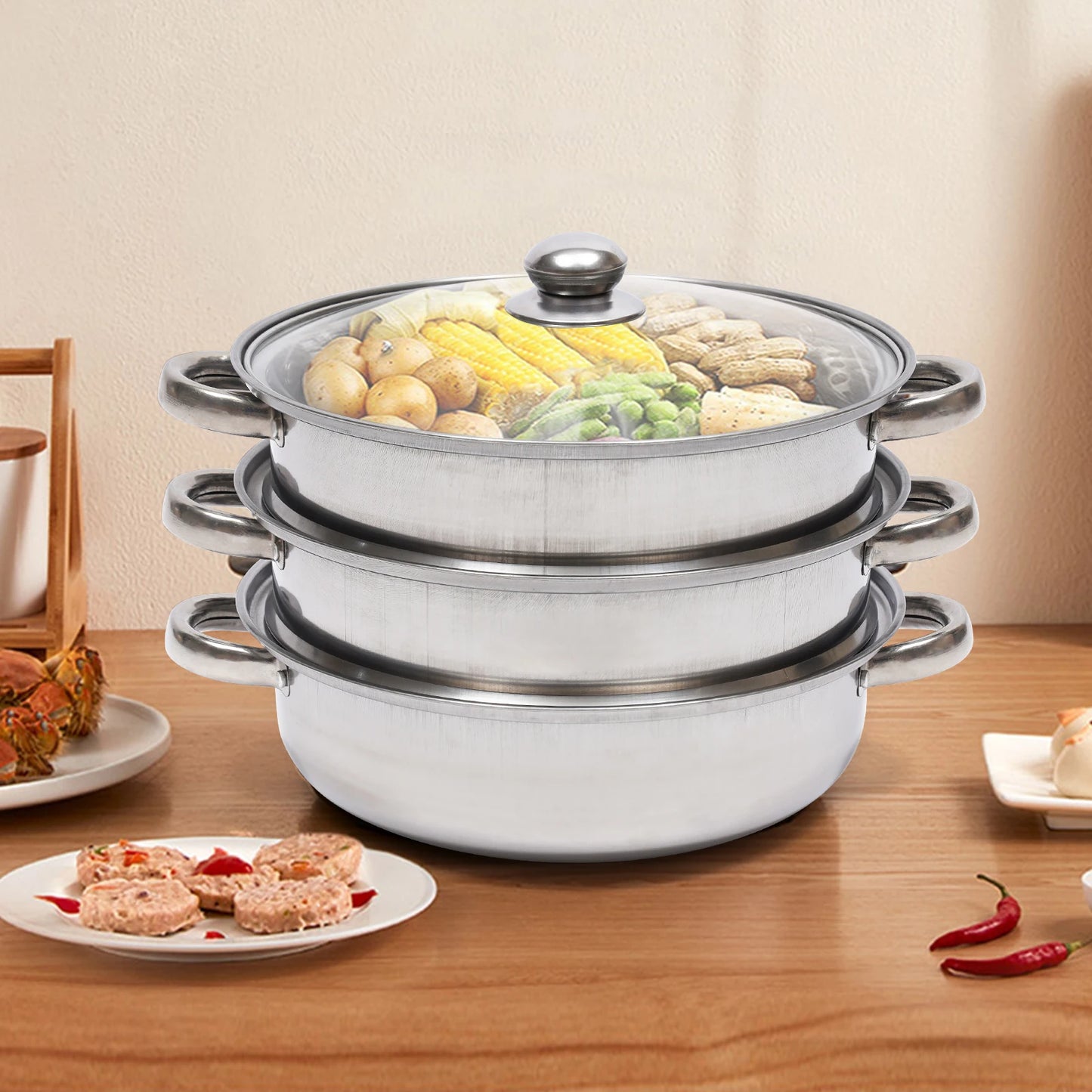 multi-function 3 Tier Large Stainless-Steel Steamer