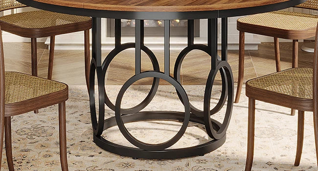 Round Dining Table with Sturdy Metal Base