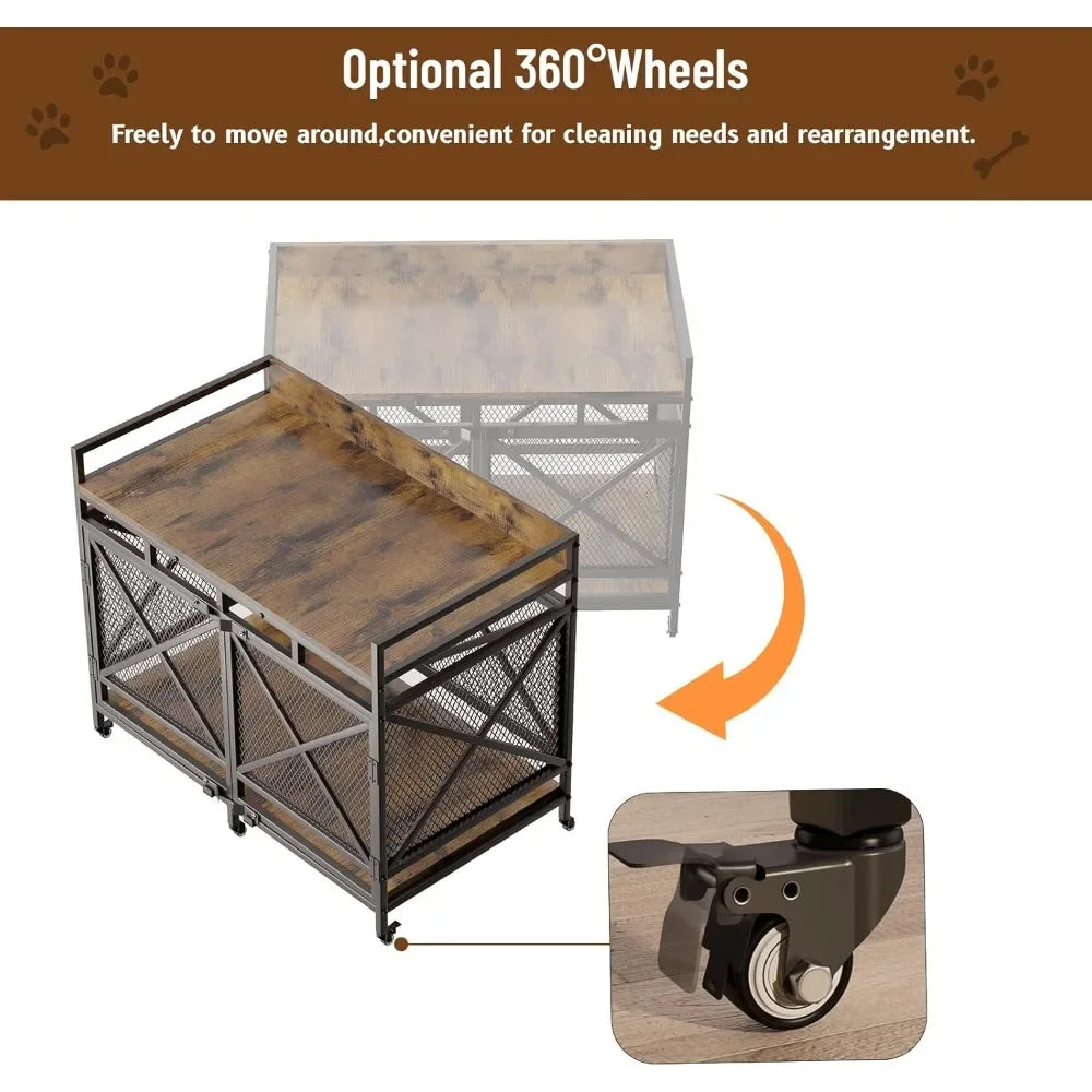 Heavy Duty Dogs Furniture Indoor Wire Dog Cage with Caster Wheels