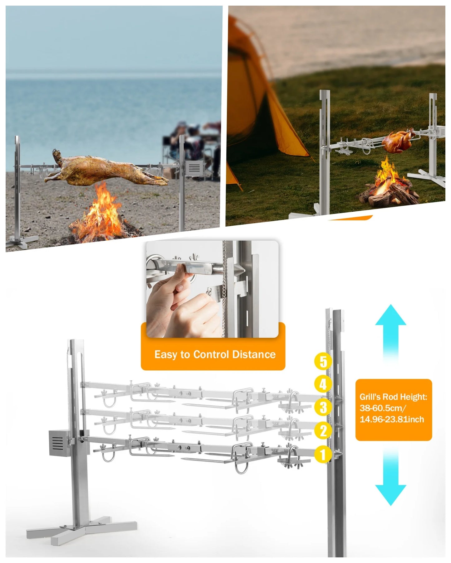 53" Electric BBQ Rotisserie Grill Kit, for Roasting Pig Lamb