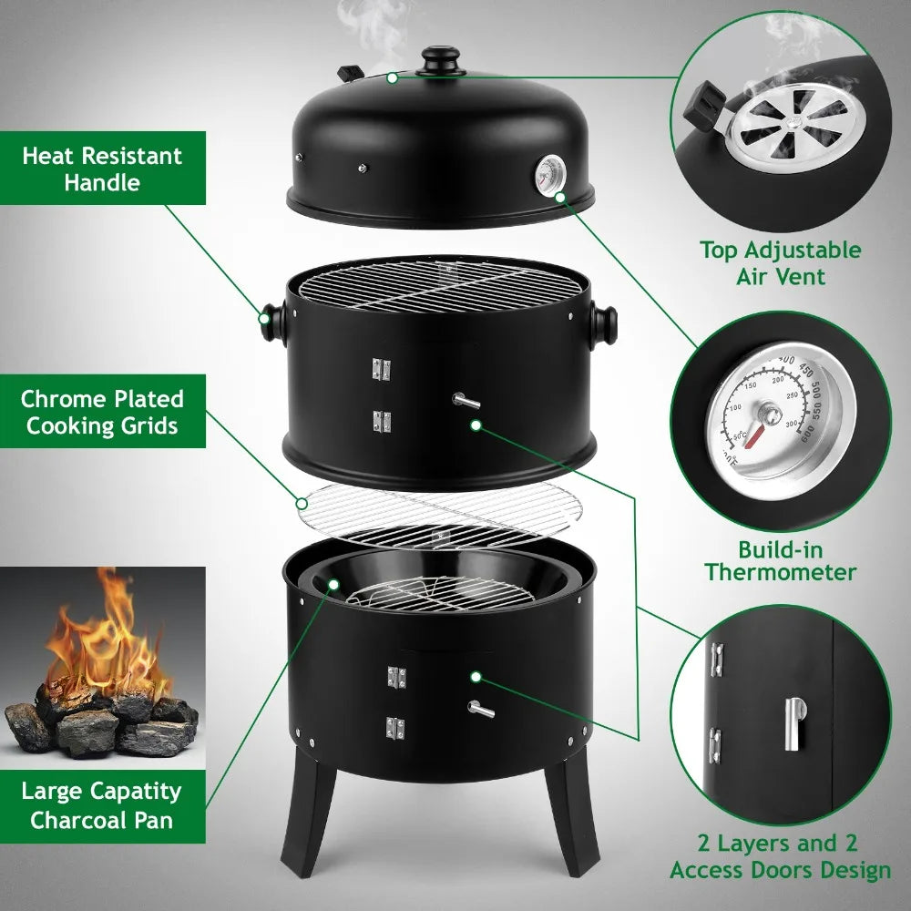80*41*48cm Iron Adjustable Barrel Grill, with Built-in Thermometer