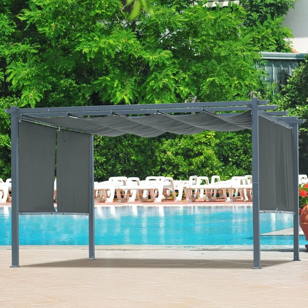 10 x 13 ft Outdoor Pergola with Retractable Shade Canopy