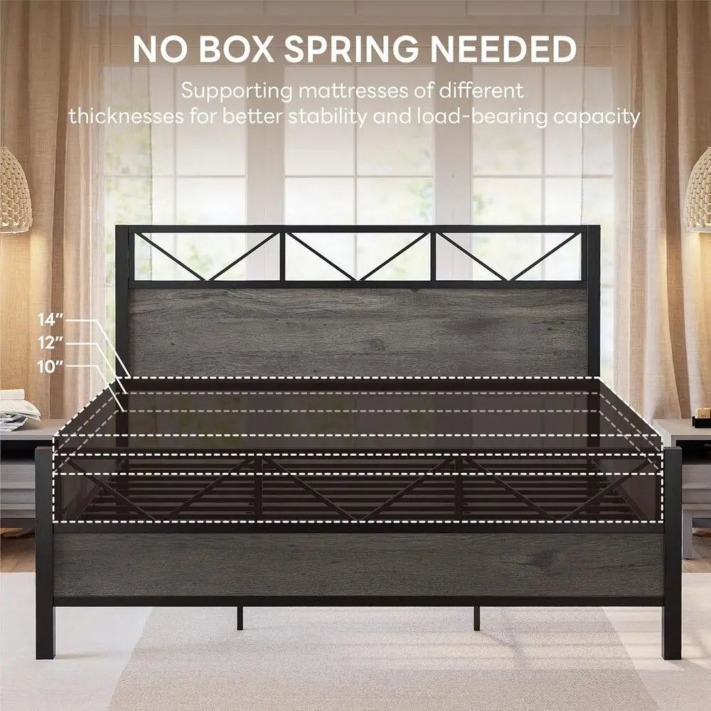 California King Bed Frame, 51.2 " Tall Industrial Headboard