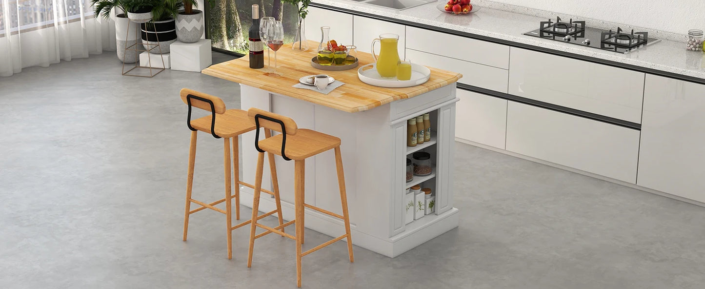 Kitchen island with 2 drawers, 5 adjustable shelves and spice rack