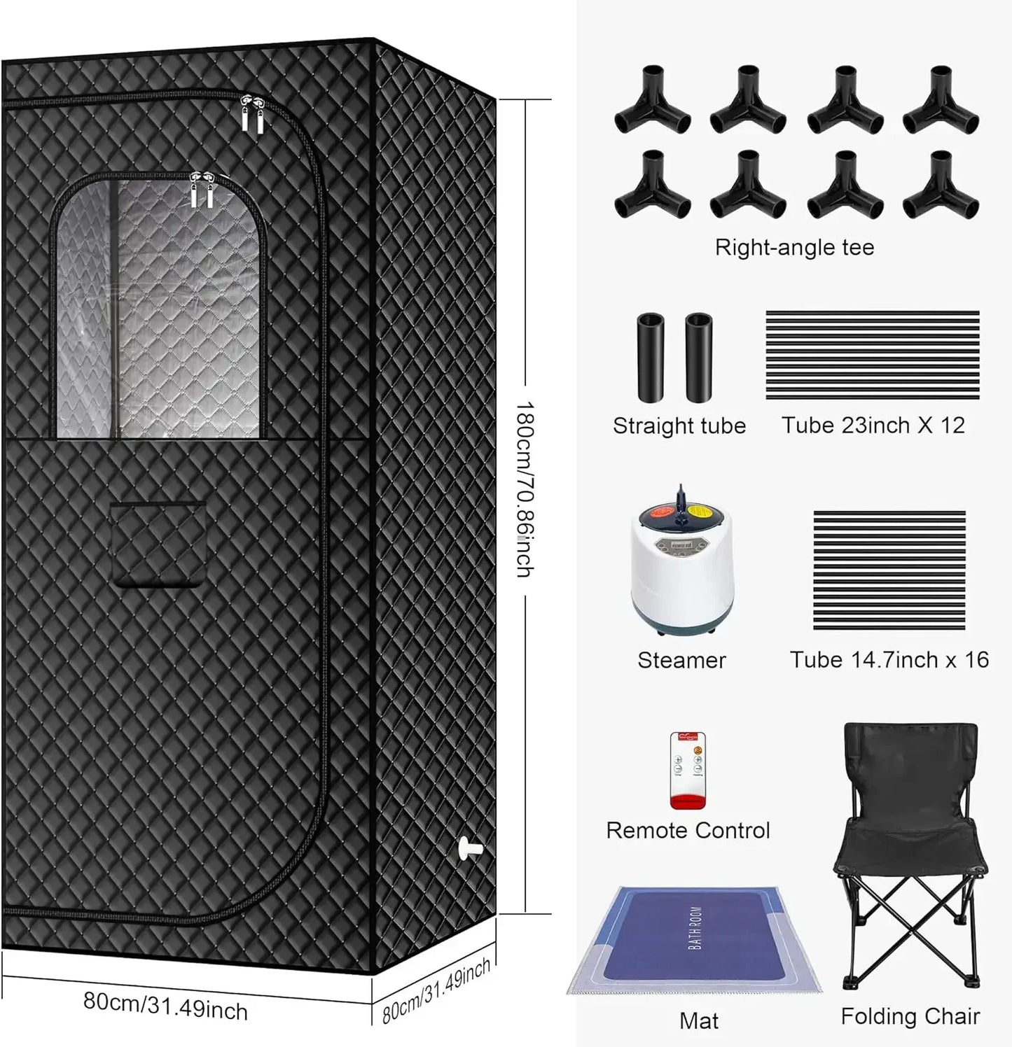 Portable Steam Sauna for Home, with 2.6L & 1500W±10%, Remote Control