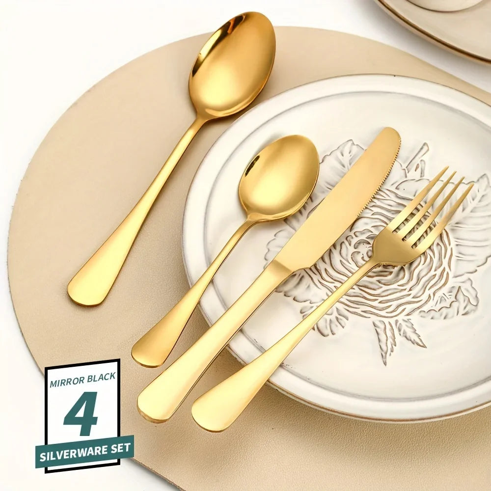 24pcs Elegant Stainless Steel Black Flatware Set.