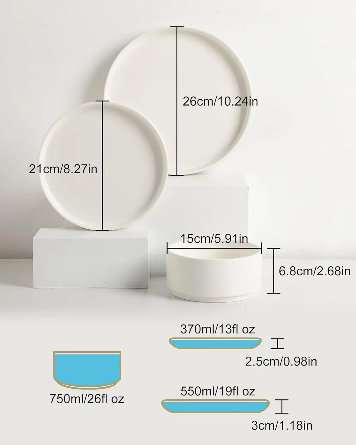 12 Pieces Ceramic Plates and Bowls Set