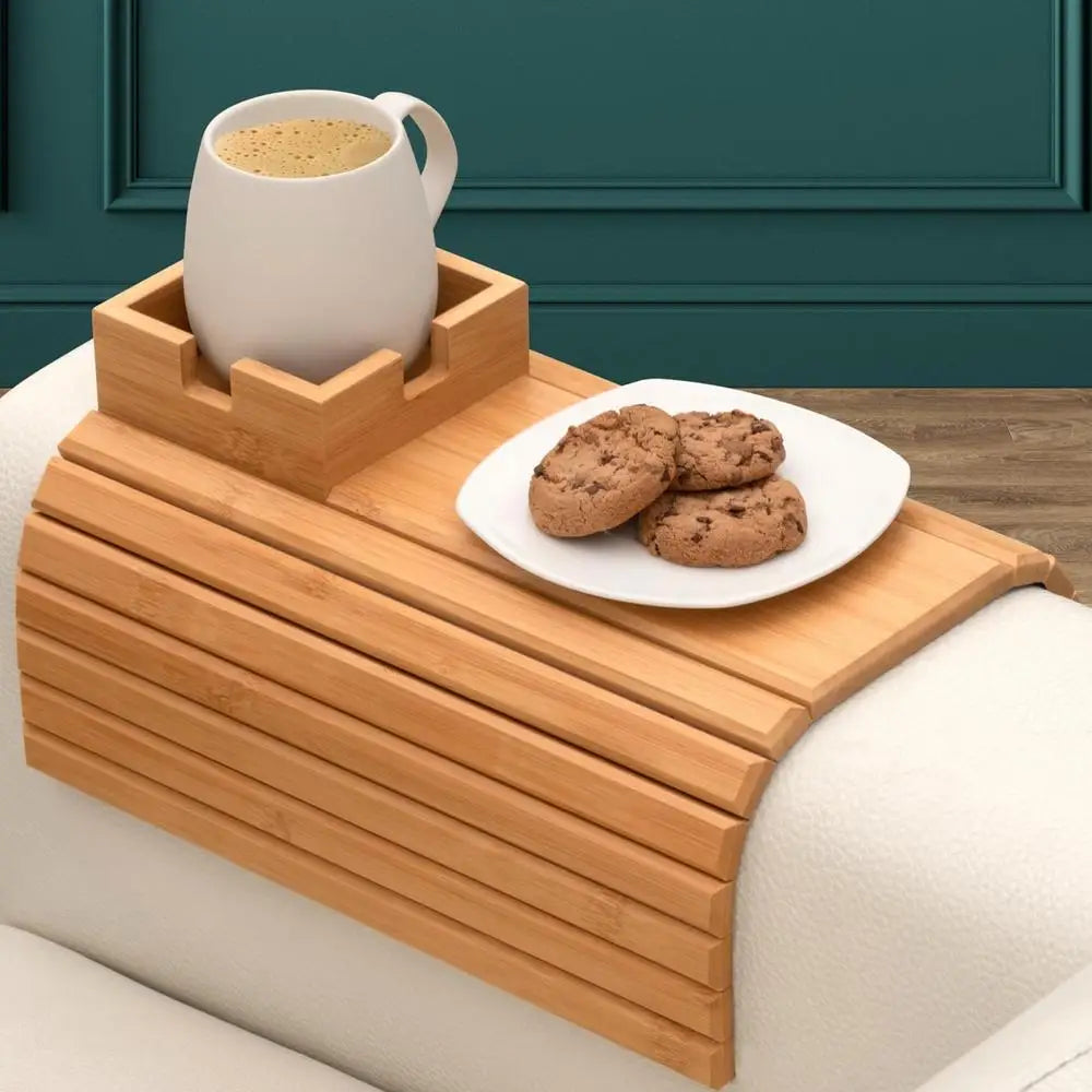 Bamboo Wood Sofa Armrest Tray Anti-Slip