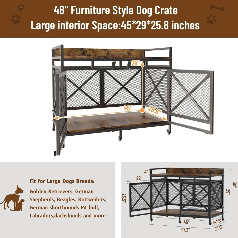 Heavy Duty Dogs Furniture Indoor Wire Dog Cage with Caster Wheels